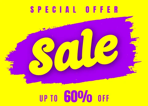 Modelo de banner de venda atraente com cores fortes e oferta de desconto especial