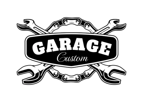 Garage Emblem With Motorcycle Chain T-Shirt Design Template