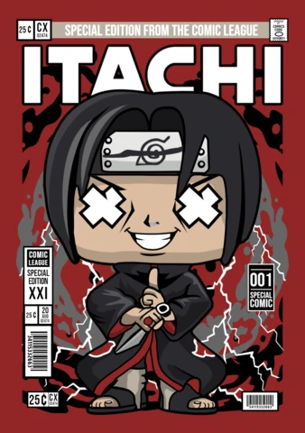 Modèle de conception de couverture de magazine de personnage de dessin animé Itachi avec kunai