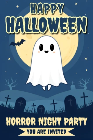 Editable Halloween Party Invitation Template with Cute Ghost Design