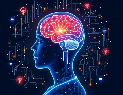 Neon Brain Design Template: Futuristic AI and Neural Network Concept