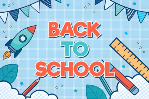 Back to School Design Template with Rocket and School Supplies for Flyers