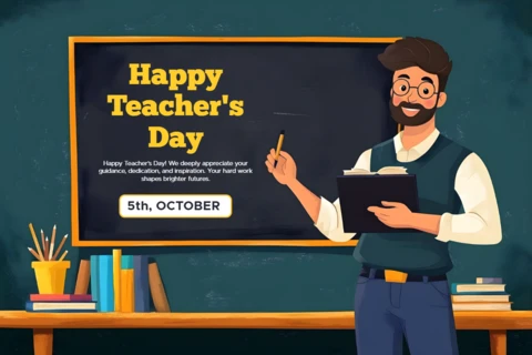 Happy Teacher's Day Editable Template - Whimsical Cartoon Design for Celebrating Educators