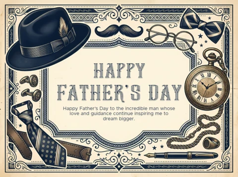 Vintage Father’s Day Greeting Card with Classic Gentleman and Antique Accessories