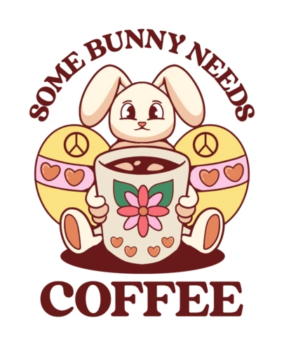 Algún conejito necesita café diseño de camiseta de conejo de dibujos animados con huevo de Pascua