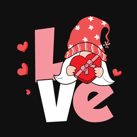 Cute Gnomie Love Valentine T-Shirt Design Template