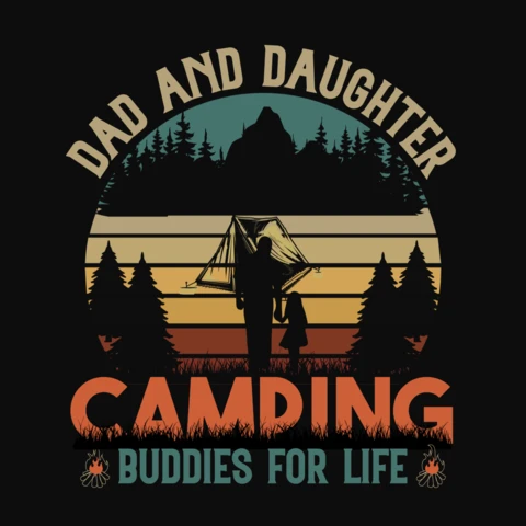 Dad And Daughter Camping Vintage T-Shirt Template