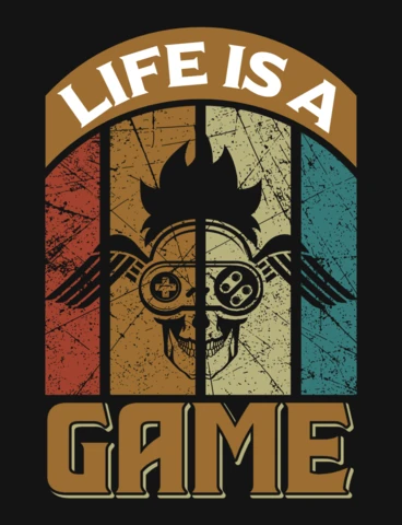 La vie est un jeu t-shirt rétro avec une tête de mort et une manette de jeu ailée