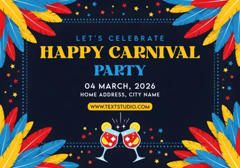 Modèle d'invitation à une fête de carnaval colorée avec des feuilles tropicales