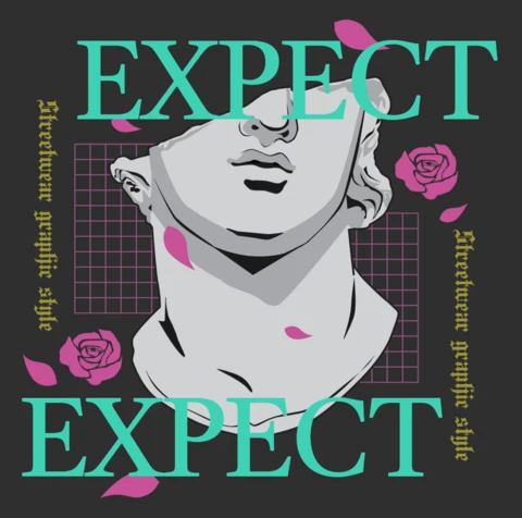 Streetwear-Grafikdesign-Vorlage mit klassischem Büsten- und Blumenelementen für Bekleidung