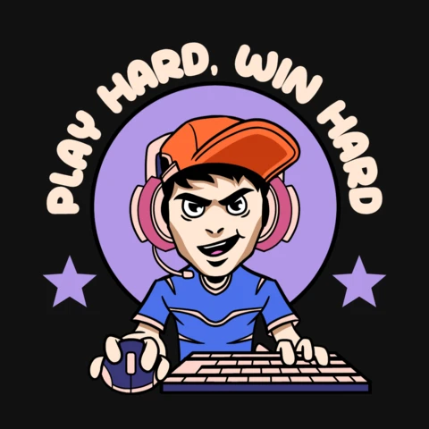 Play Hard, Win Hard Motivational Gamer T-Shirt Design Template