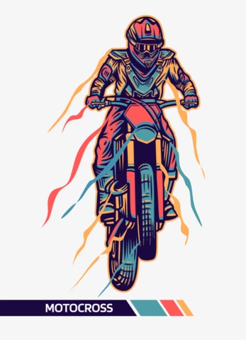 Ilustración colorida de motocross con diseño de carteles con efecto de movimiento.
