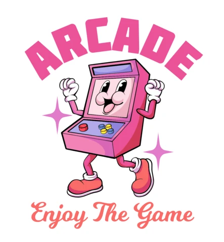Genieße das Spiel, Spaß und nostalgische Spielautomaten-Charaktere, die Retro-Stimmung t-Shirt Design Vorlage