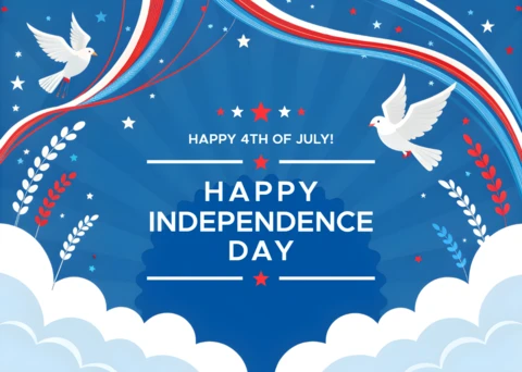 Independence Day Celebration Flat Design Template with Doves and Stars