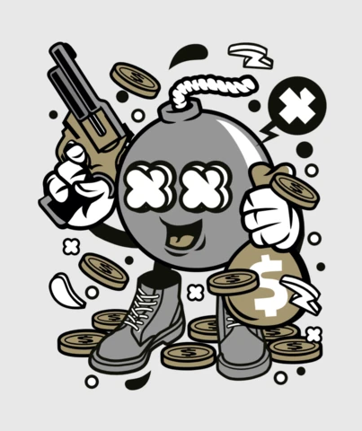 Money Takers Bomb Cartoon Character T-shirt Design Template