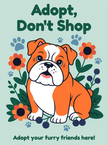 Plantilla de diseño para adopción de bulldogs juguetones para volantes de adopta, no compres.