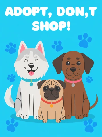 Plantilla de diseño para carteles de adopción de perros juguetones