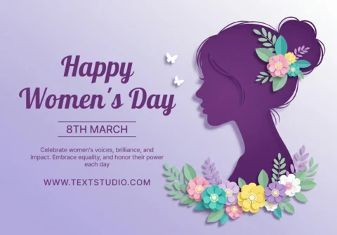 International Women’s Day Poster Template Featuring Woman Silhouette, Floral Motifs, and Festive Purple Theme