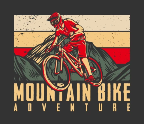 Modello di design t-shirt vintage per avventura in mountain bike