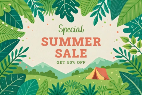 Summer Camp Illustrated Design for Promotional Banner Template