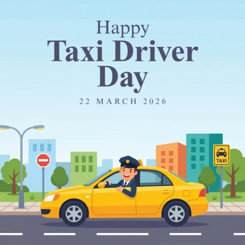 Pôster do dia do taxista 2026 destacando a importância dos taxistas, mobilidade urbana e serviços de transporte comunitário.