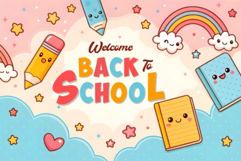 Ritorno a scuola design carino kawaii template per poster per bambini