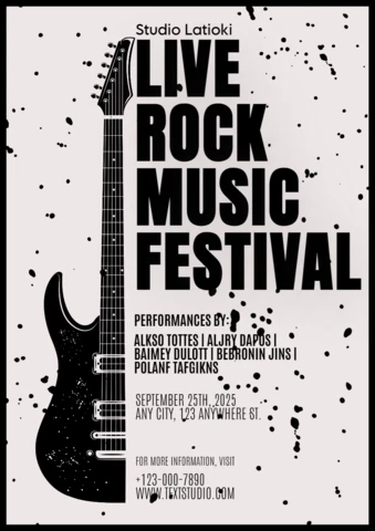 Affiche de festival de musique rock en noir et blanc
