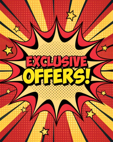 Template promocional de pop art para design de folheto de ofertas exclusivas