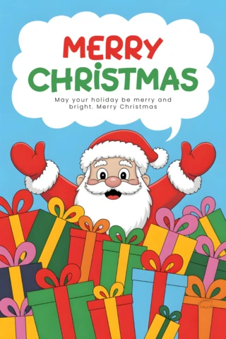 Whimsical Christmas Poster Santa Claus and Rainbow-Colored Presents with Cheerful Holiday Message Design Template