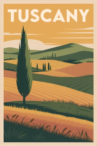 Tuscany Minimalist Landscape Illustration for Posters and Prints Template