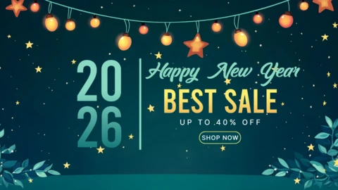 Modelo de design de banner comercial de luzes de ano novo