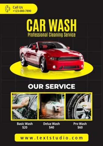 Yellow And Black Modern Car Wash And Detailing Promotion Flyer