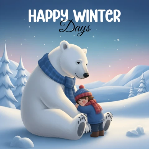 Winter Wonderland Design Template with Polar Bear for Greeting Cards