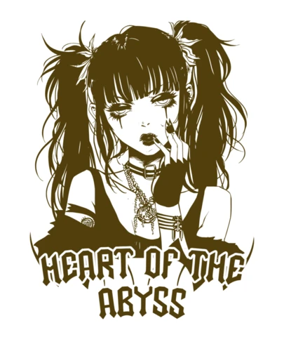 Heart of The Abyss Monochrome Anime Girl with Dark Romantic T-Shirt Design Template