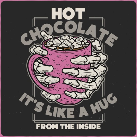 Plantilla de diseño de camiseta gótica con cita de chocolate caliente