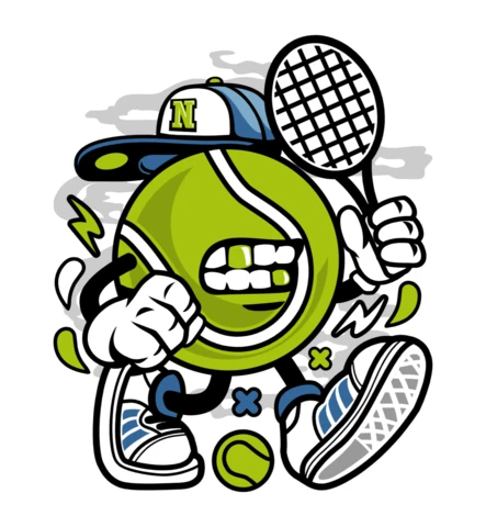 Modello di maglietta con personaggio dei cartoni animati Let's play tennis