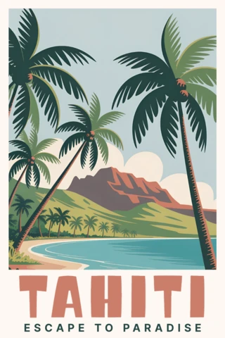 Tropical Paradise Design Template for Travel Posters Featuring Palm Trees and Scenic Landscapes