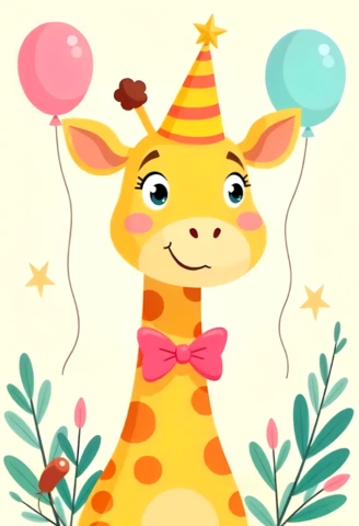 Modelo de convite de festa de aniversário de girafa adorável para crianças