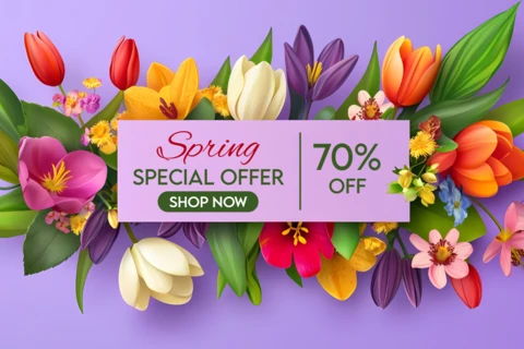 Colorful Spring Floral Banner Template for Special Offers