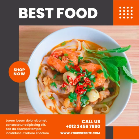 Modelo de design de postagem promocional de comida laranja impactante para o Instagram