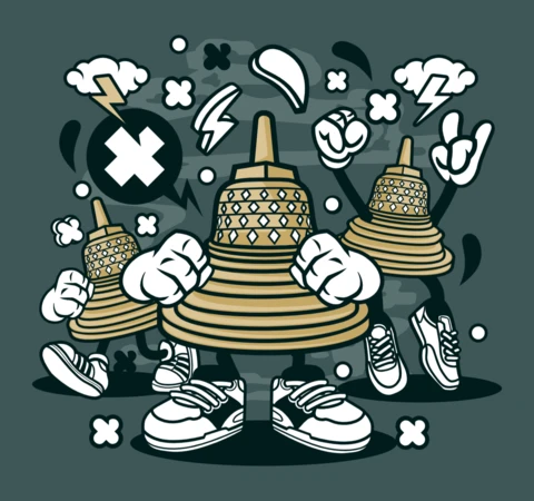 Temple bells personaje de dibujos animados plantilla de diseño de camisetas