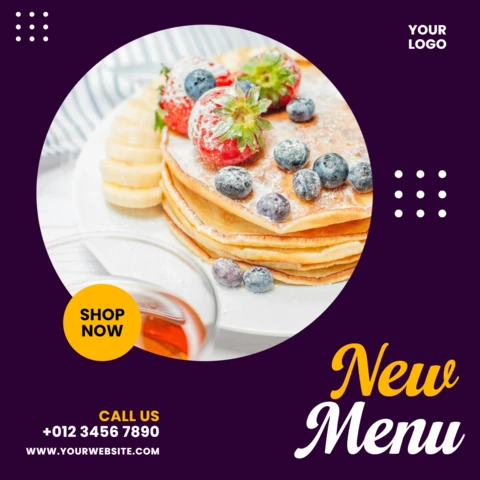 Dashing Purple Restaurant Ad Instagram Post Design Template