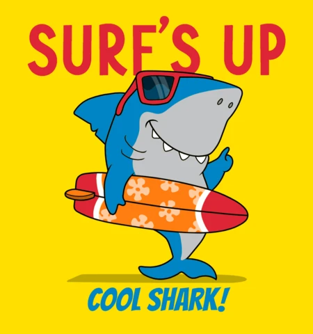 Plantilla con diseño de tiburón surfero para divertirse en verano
