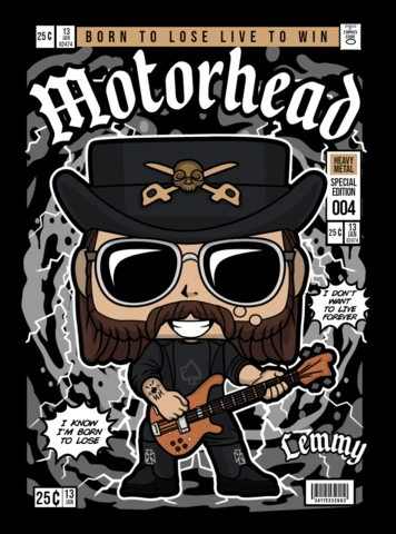 Plantilla de diseño de portada de revista con el personaje de dibujos animados Lemmy Motorhead