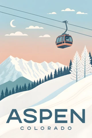 Modèle de design de station de ski vintage à Aspen, Colorado, pour affiches