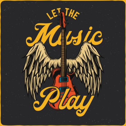Let The Music Play Guitar Angel T-Shirt Template