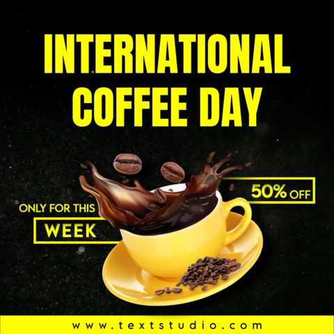 Yellow And Black Modern International Coffee Day Social Media Post