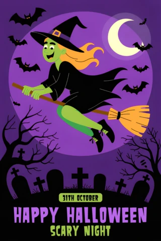 Modèle de design de sorcière effrayante pour des flyers festifs d'Halloween
