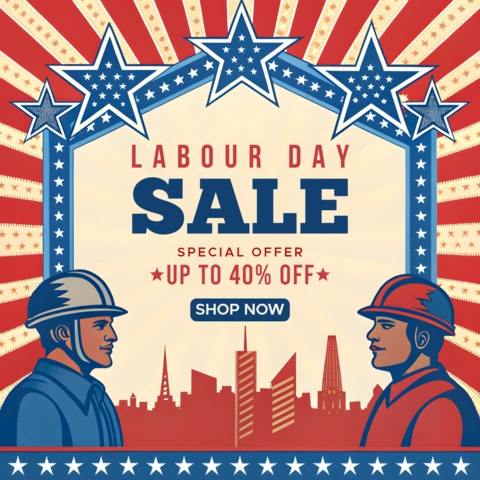 Vintage Labour Day Sale Design Template with Bold Graphics
