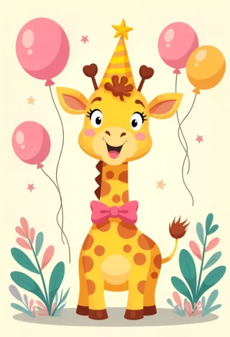 Modelo de convite de festa de aniversário de girafa adorável para crianças